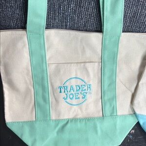 Trader Joe's Canvas Tote Bag in Green and Cream
